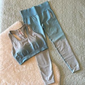 Gymshark Adapt Ombré Light Blue Merl Seamless Leggings and Bra Set